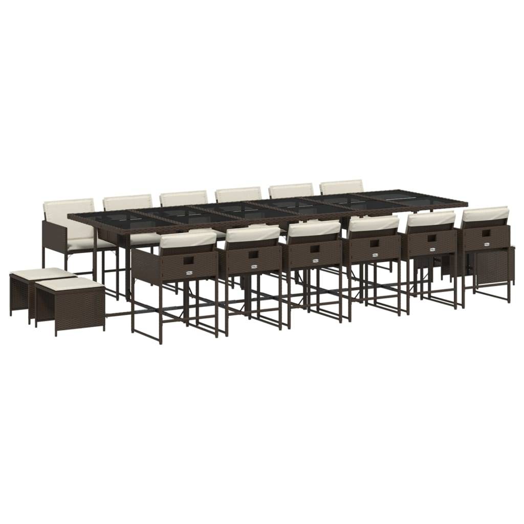 vidaXL 17-tlg. Garten-Essgruppe mit Kissen Braun Poly Rattan