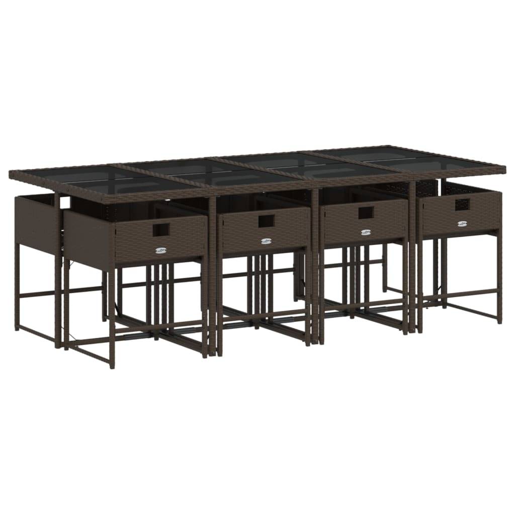 vidaXL 9-tlg. Garten-Essgruppe mit Kissen Braun Poly Rattan