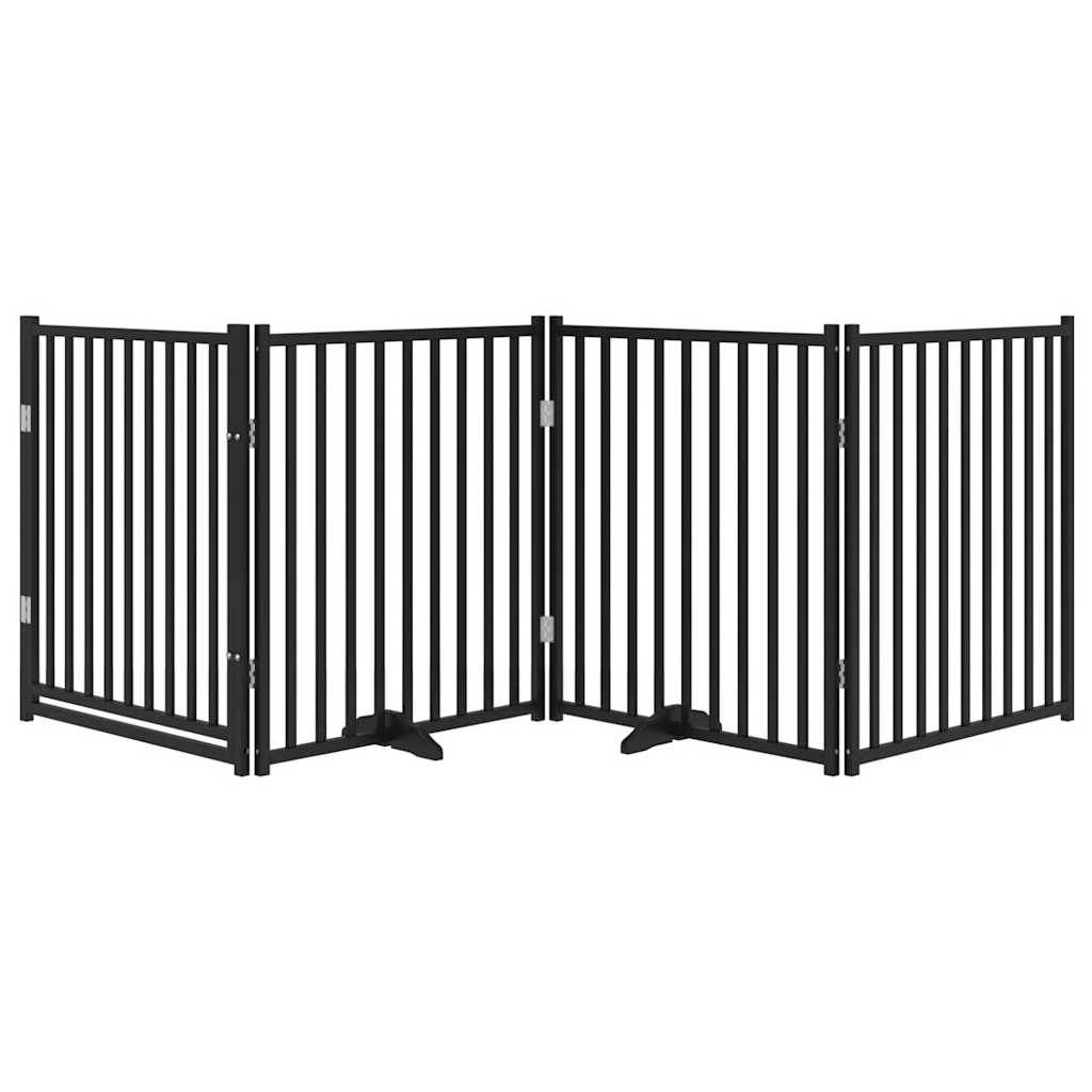 vidaXL 4-tlg. Hundetor mit Tür Faltbar Schwarz 320 cm Massivholz Tanne