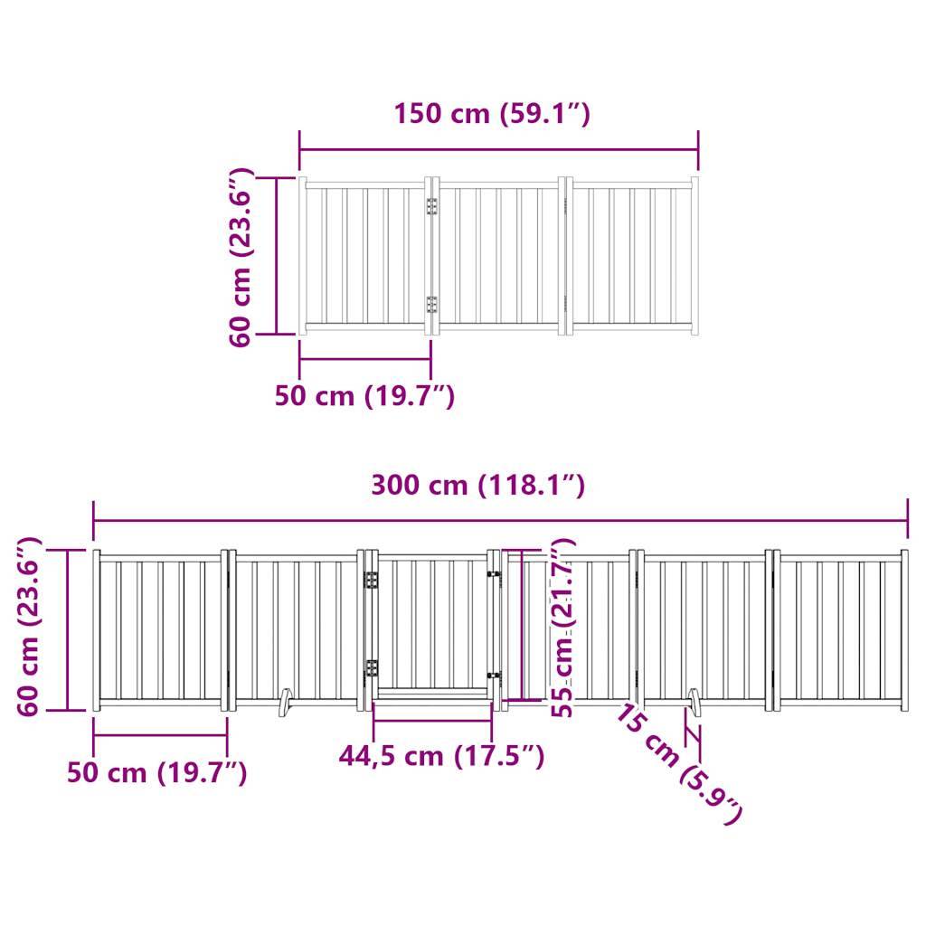 vidaXL 9-tlg. Hundetor mit Tür Faltbar Schwarz 450 cm Pappelholz