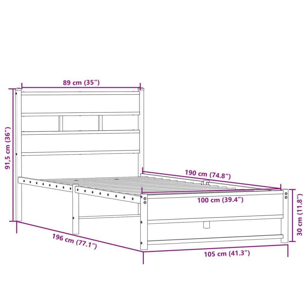vidaXL Metallbett ohne Matratze Sonoma-Eiche 100x190 cm