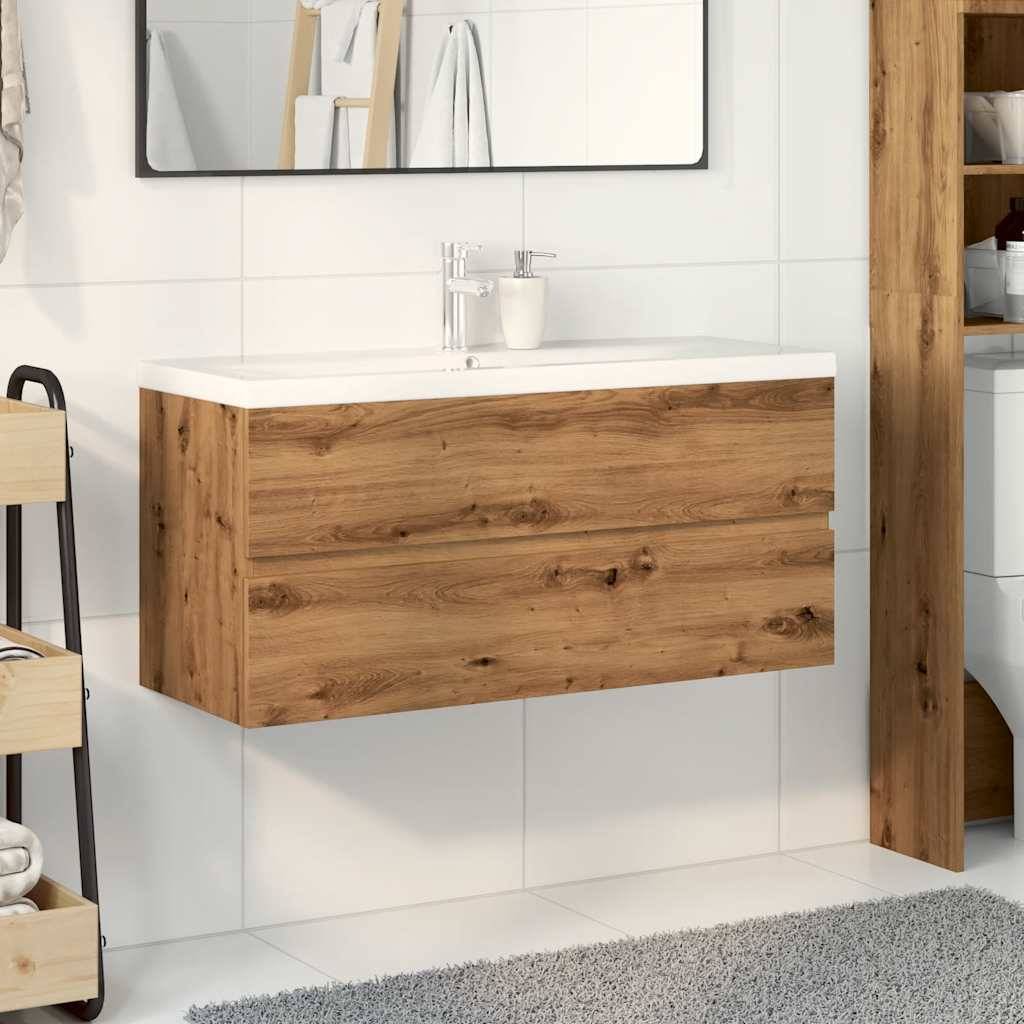 vidaXL Waschbeckenunterschrank mit Einbaubecken Artisan-Eiche