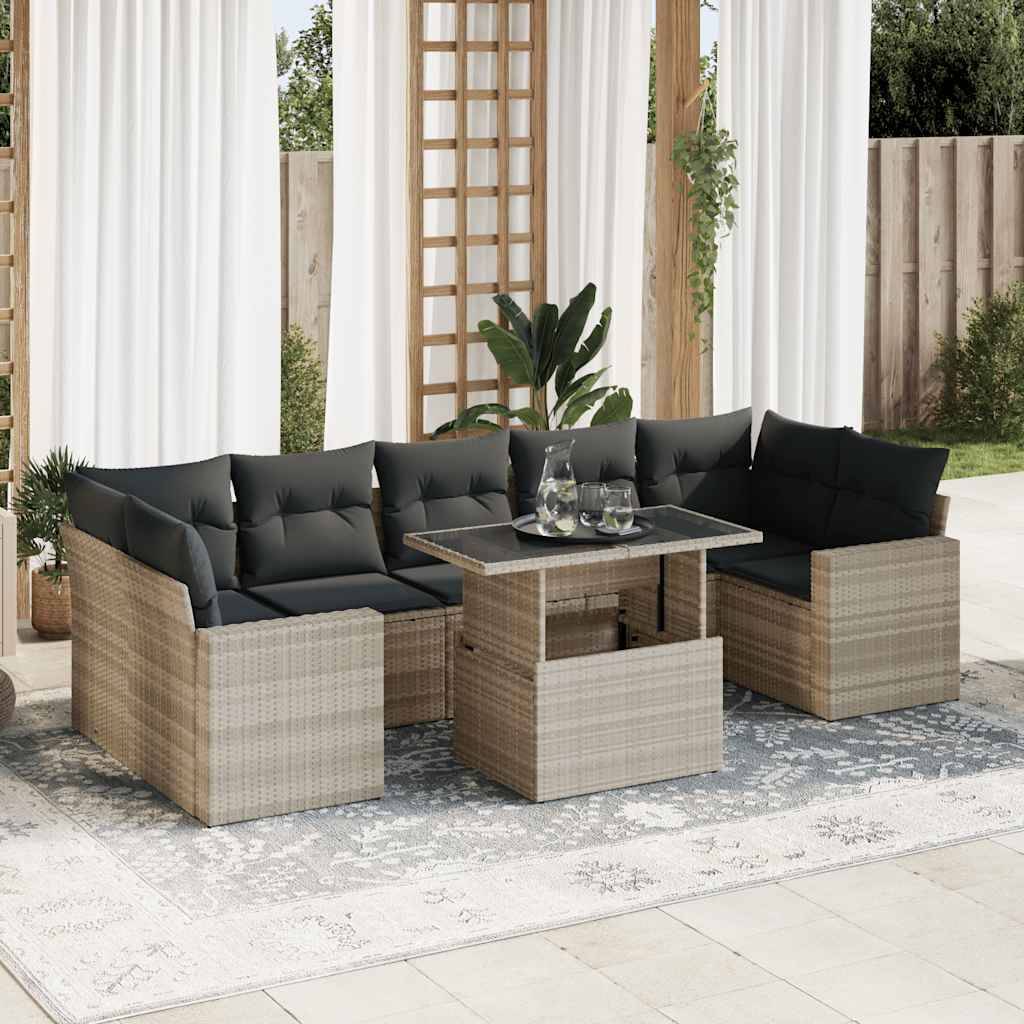 vidaXL 8-tlg. Garten-Sofagarnitur mit Kissen Hellgrau Poly Rattan
