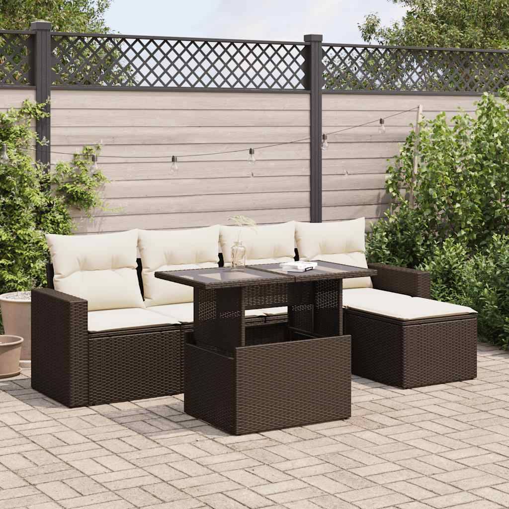vidaXL 6-tlg. Garten-Sofagarnitur mit Kissen Braun Poly Rattan