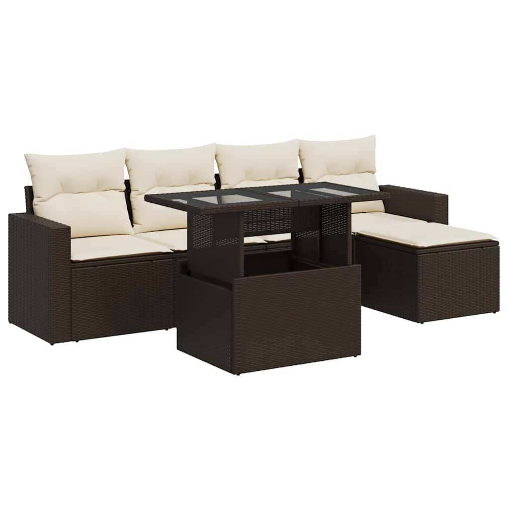 vidaXL 6-tlg. Garten-Sofagarnitur mit Kissen Braun Poly Rattan