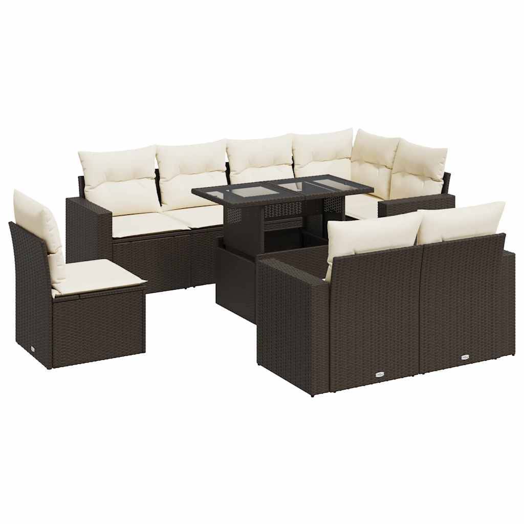 vidaXL 9-tlg. Garten-Sofagarnitur mit Kissen Braun Poly Rattan