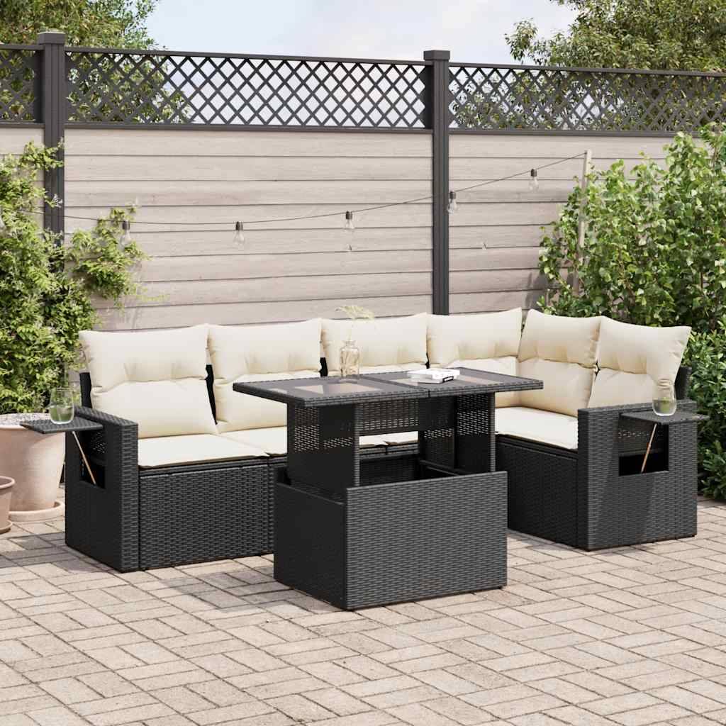 vidaXL 6-tlg. Garten-Sofagarnitur mit Kissen Schwarz Poly Rattan
