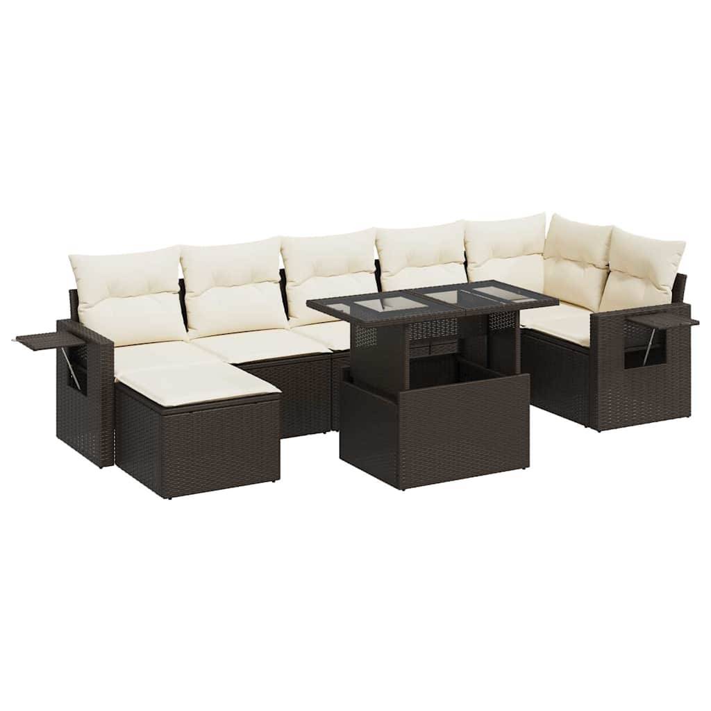 vidaXL 8-tlg. Garten-Sofagarnitur mit Kissen Braun Poly Rattan