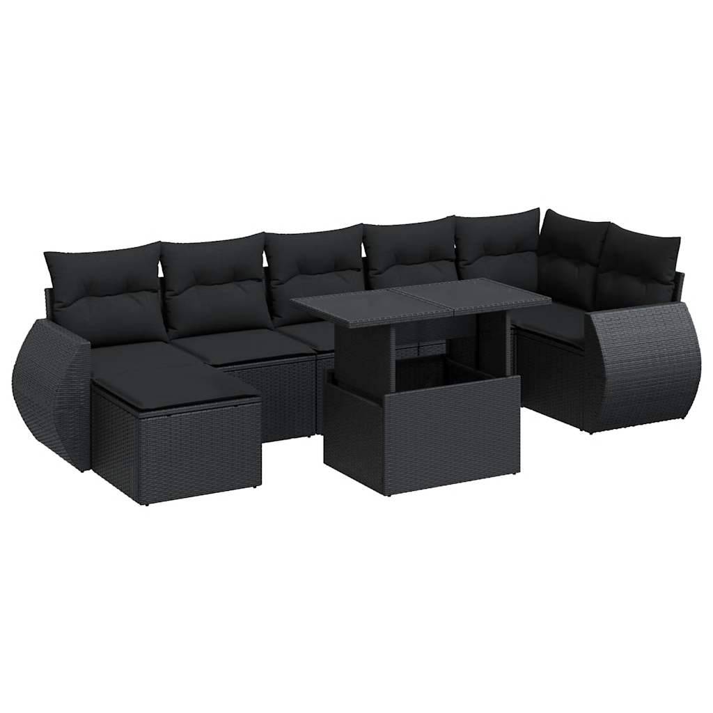 vidaXL 8-tlg. Garten-Sofagarnitur mit Kissen Schwarz Poly Rattan