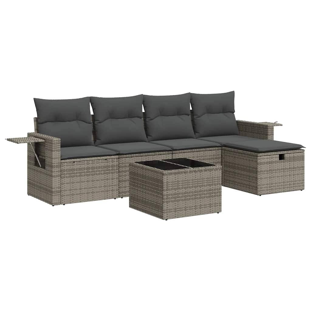 vidaXL 6-tlg. Garten-Sofagarnitur mit Kissen Grau Poly Rattan