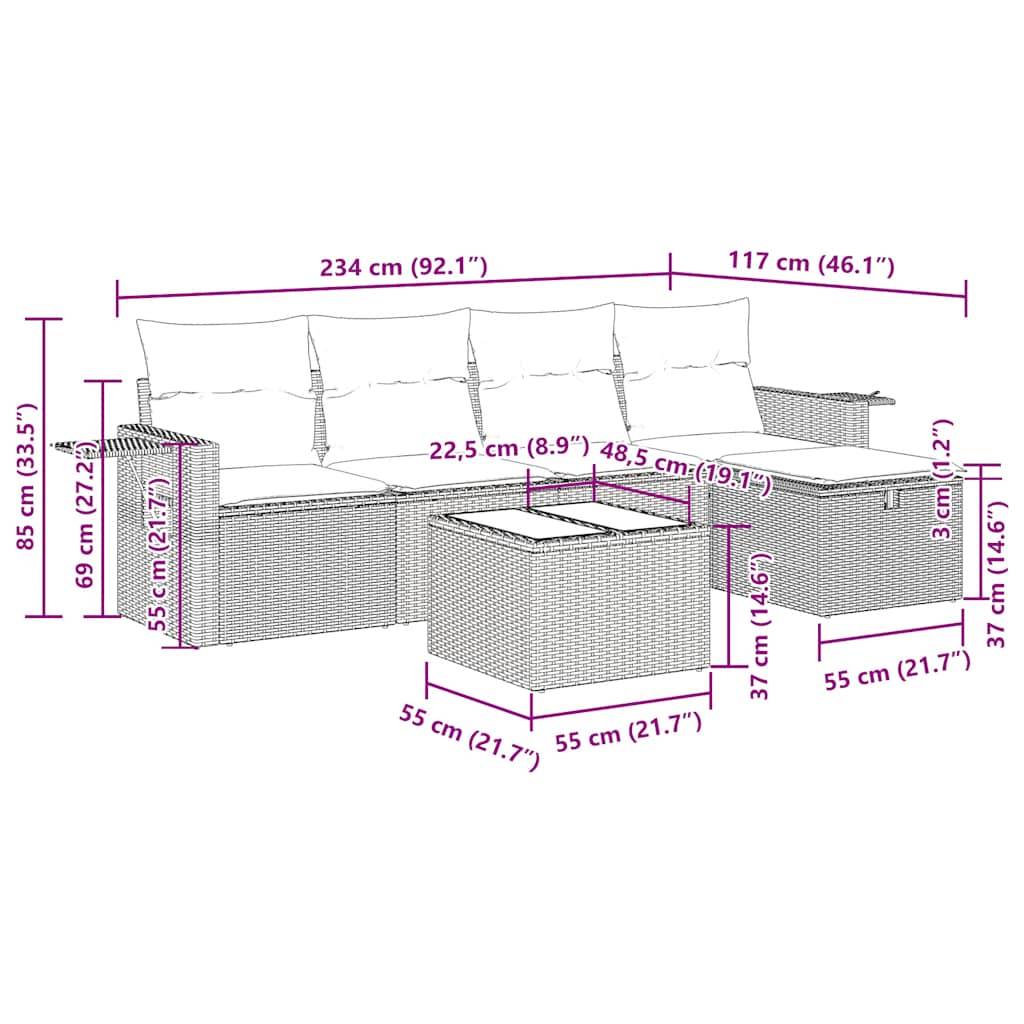 vidaXL 6-tlg. Garten-Sofagarnitur mit Kissen Grau Poly Rattan