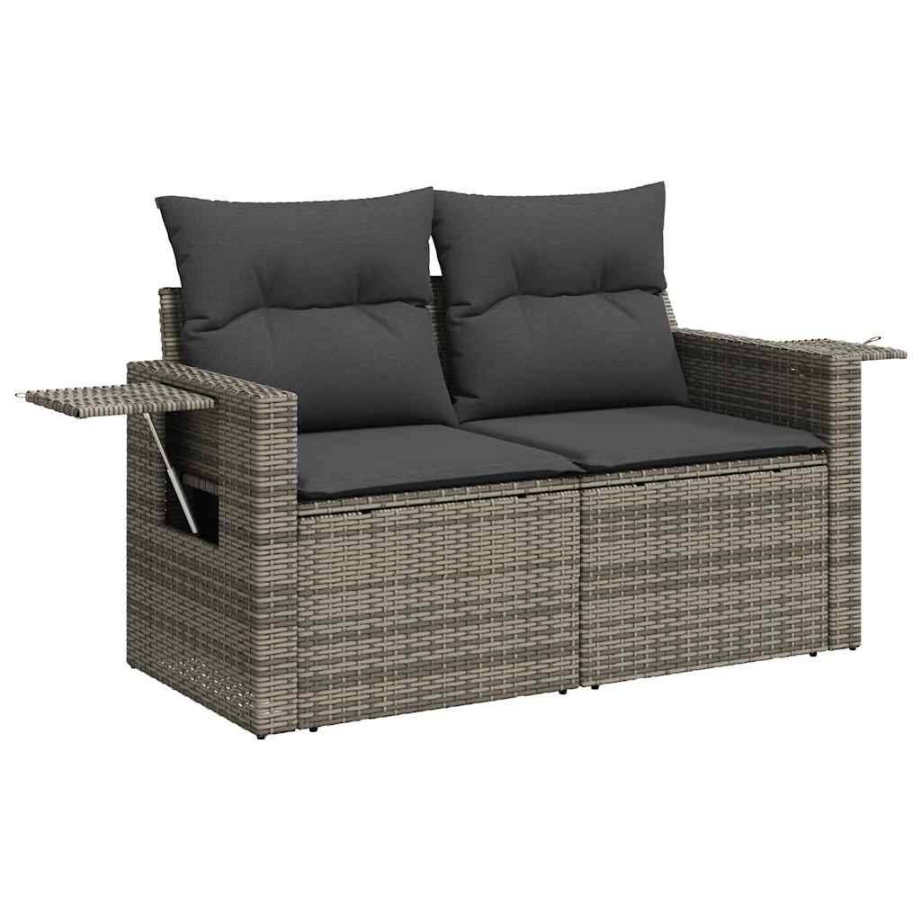 vidaXL 6-tlg. Garten-Sofagarnitur mit Kissen Grau Poly Rattan Akazie