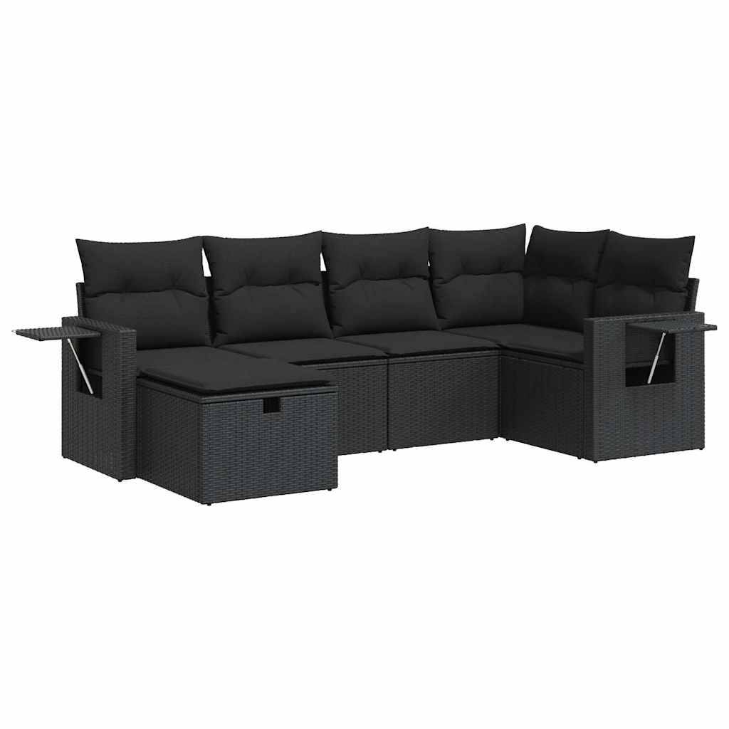vidaXL 6-tlg. Garten-Sofagarnitur mit Kissen Schwarz Poly Rattan