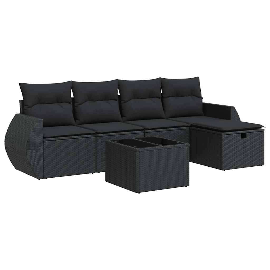 vidaXL 6-tlg. Garten-Sofagarnitur mit Kissen Schwarz Poly Rattan