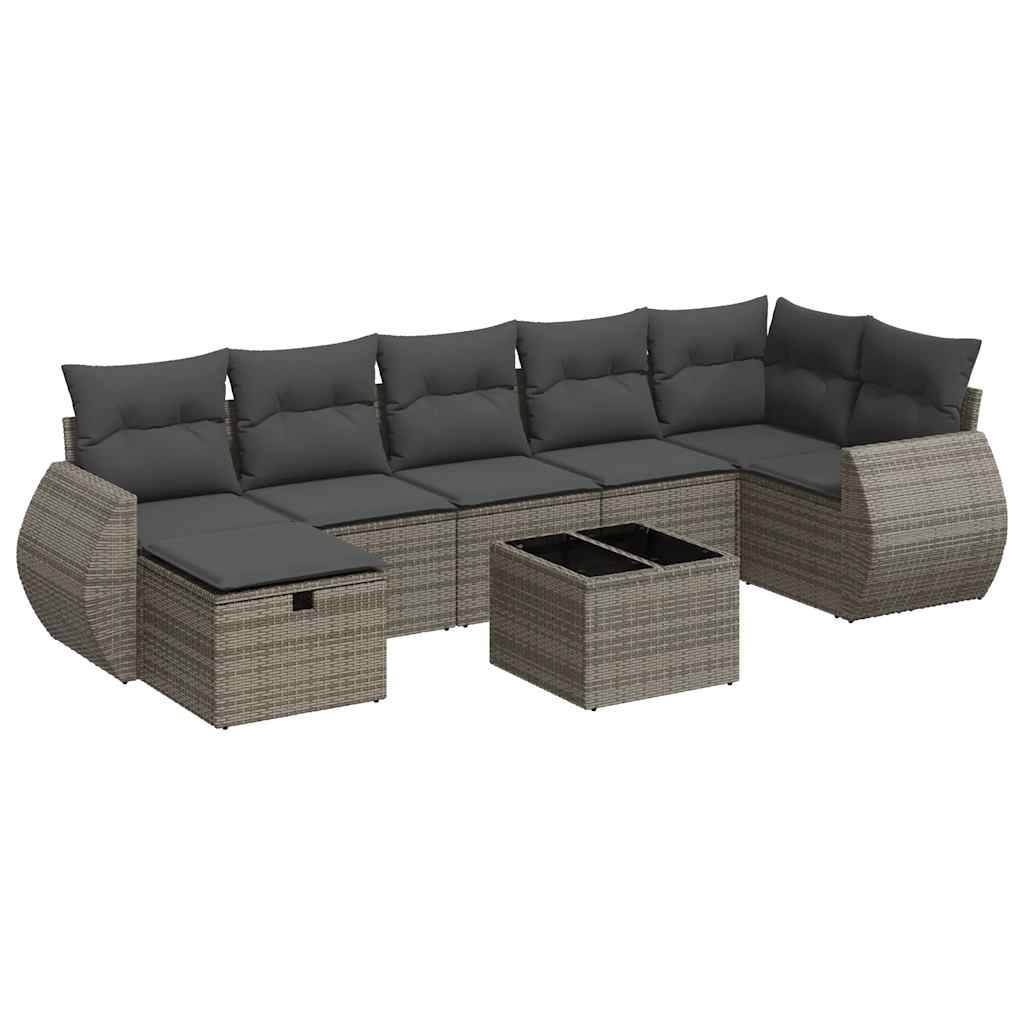 vidaXL 8-tlg. Garten-Sofagarnitur mit Kissen Grau Poly Rattan