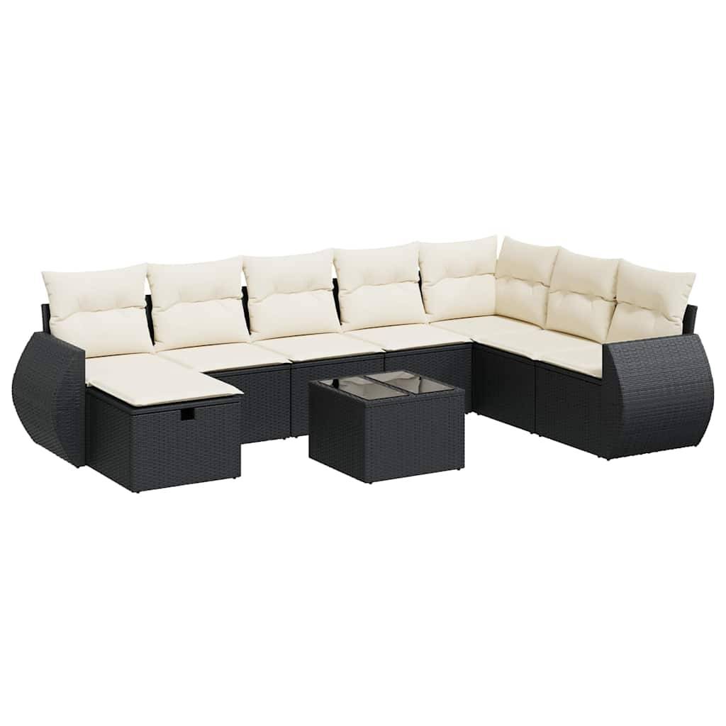 vidaXL 9-tlg. Garten-Sofagarnitur mit Kissen Schwarz Poly Rattan