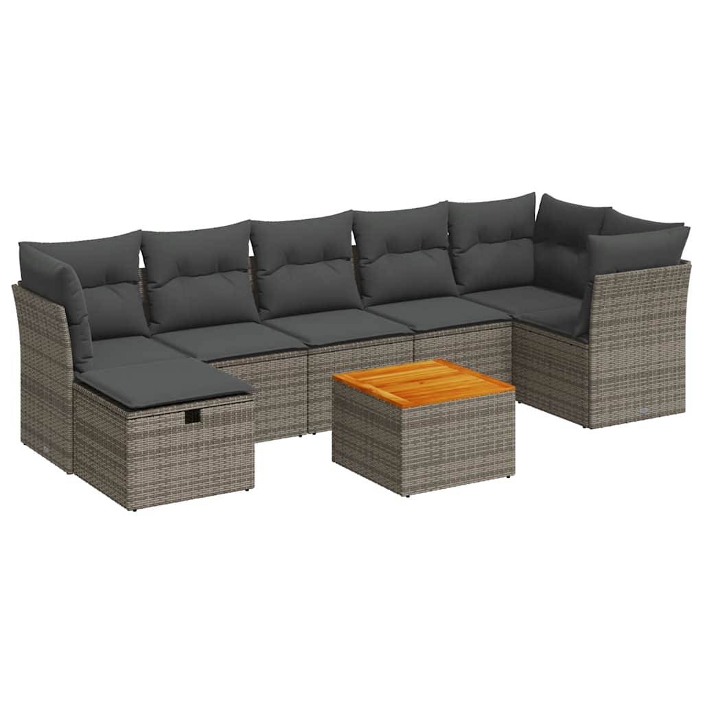 vidaXL 8-tlg. Garten-Sofagarnitur mit Kissen Grau Poly Rattan