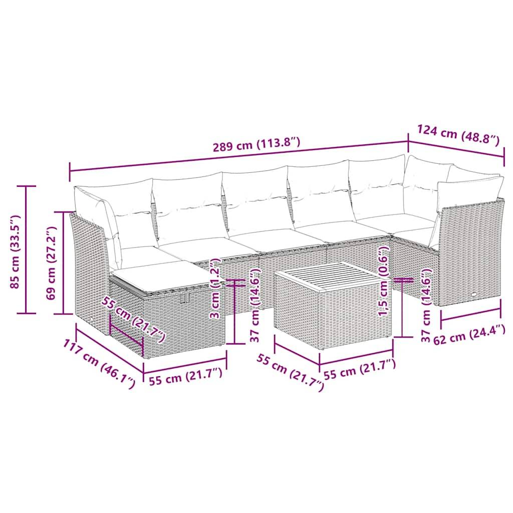 vidaXL 8-tlg. Garten-Sofagarnitur mit Kissen Schwarz Poly Rattan