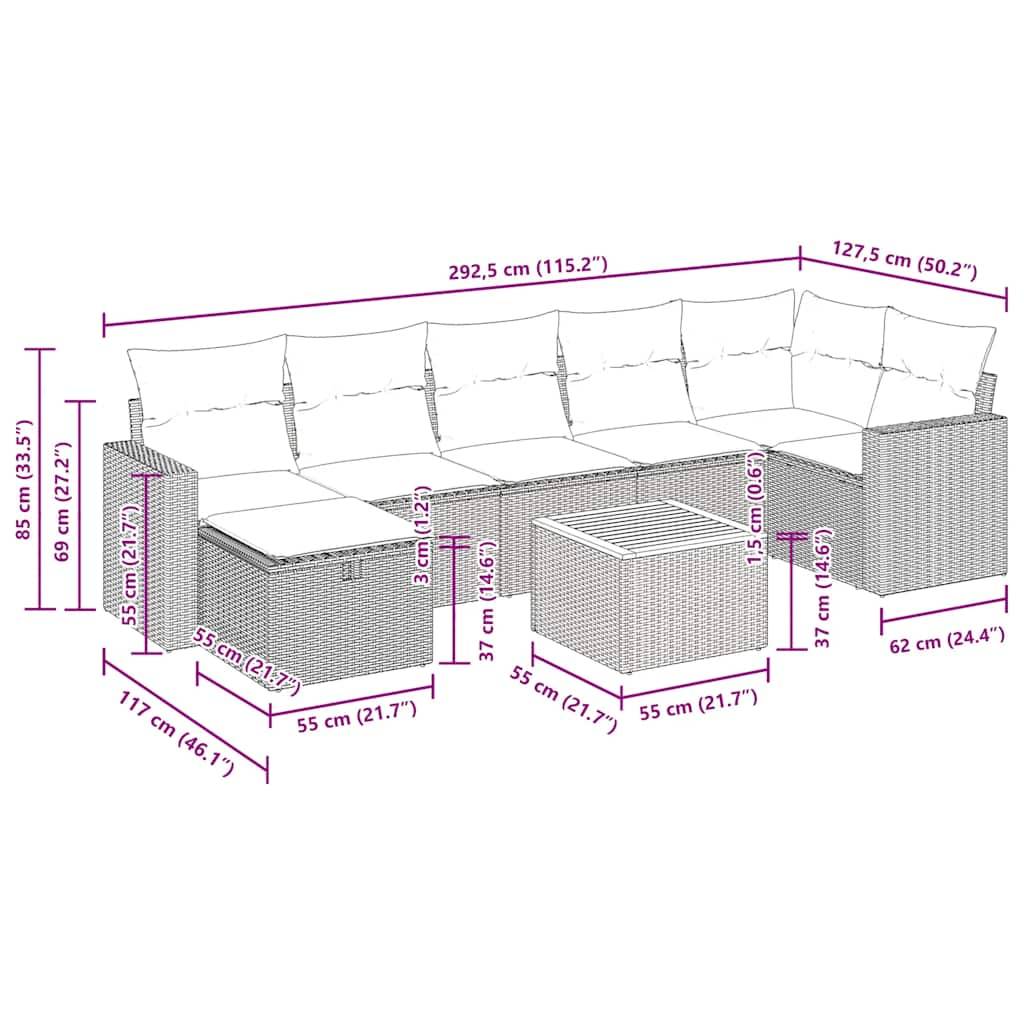 vidaXL 8-tlg. Garten-Sofagarnitur mit Kissen Schwarz Poly Rattan
