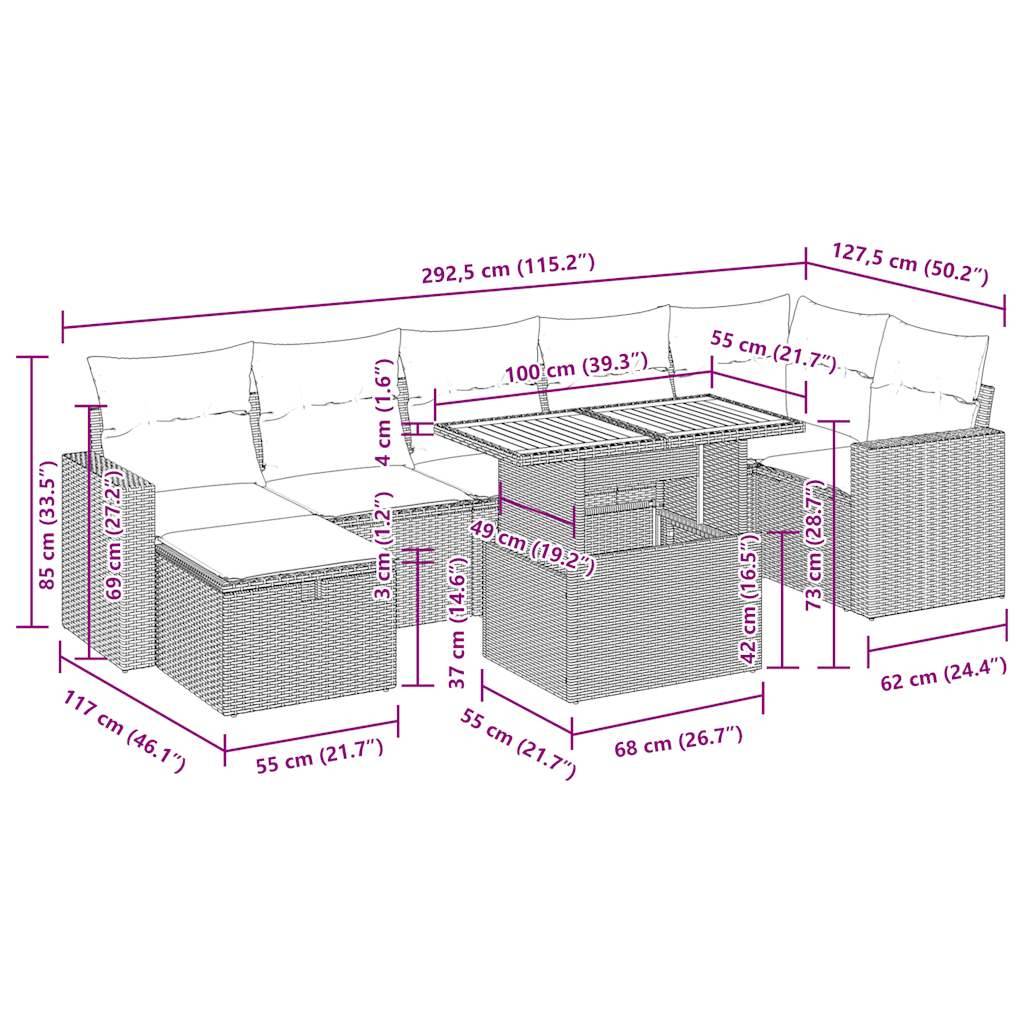 vidaXL 5tlg. Garten-Sofagarnitur mit Kissen Schwarz Poly Rattan Akazie