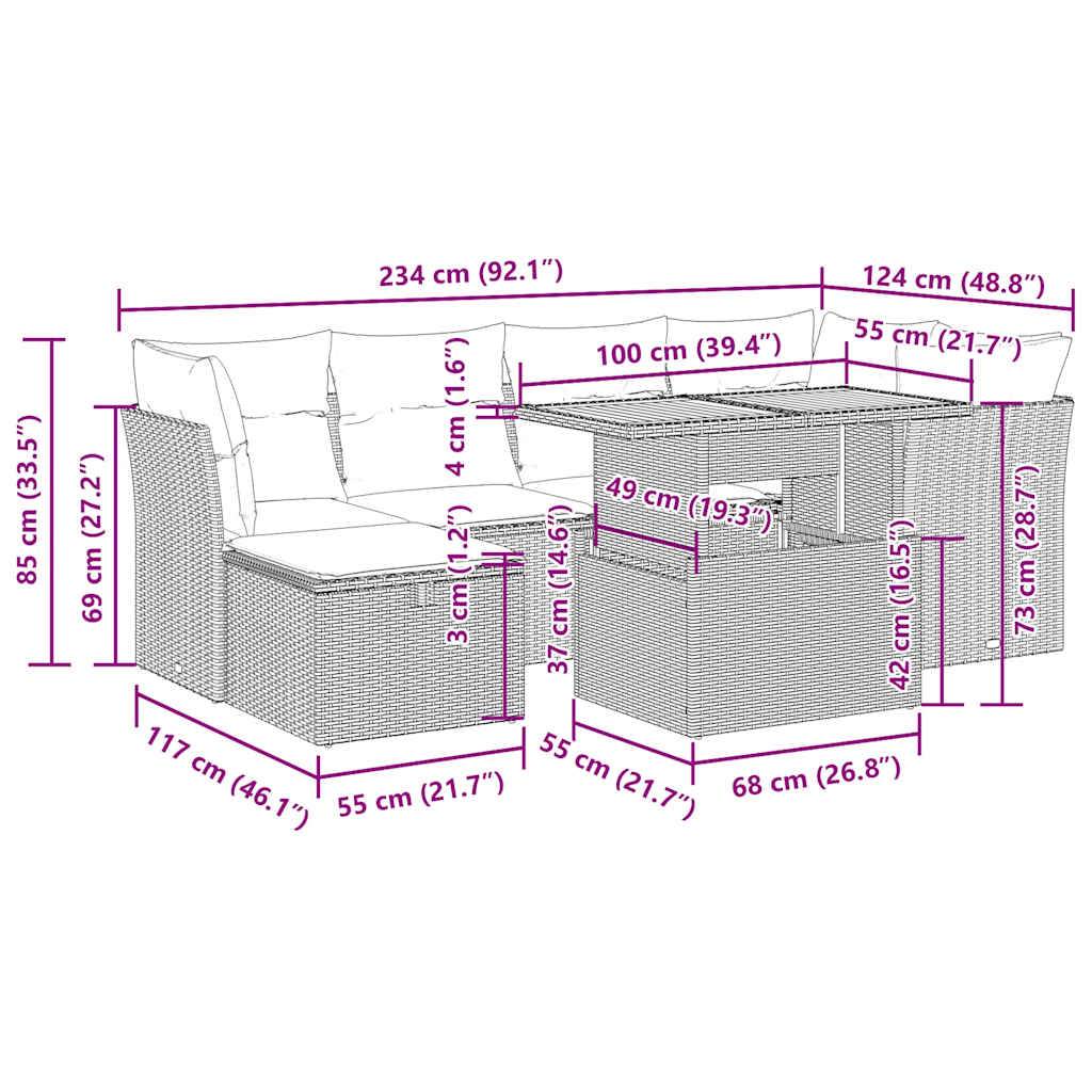 vidaXL 7-tlg. Garten-Sofagarnitur mit Kissen Beige Poly Rattan Akazie