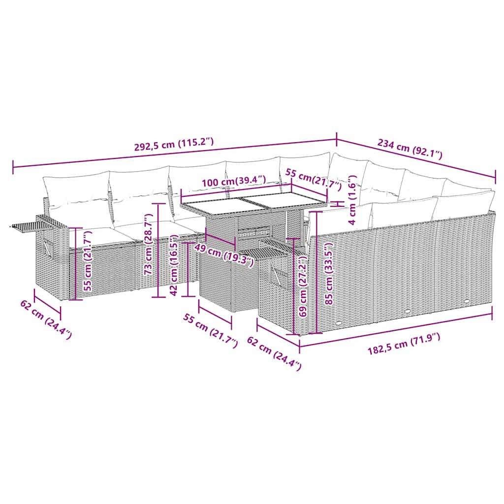 vidaXL 11-tlg. Garten-Sofagarnitur mit Kissen Grau Poly Rattan