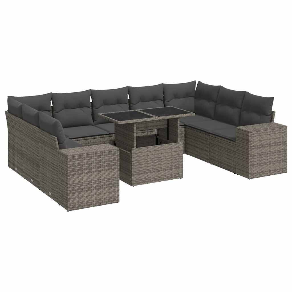 vidaXL 10-tlg. Garten-Sofagarnitur mit Kissen Grau Poly Rattan