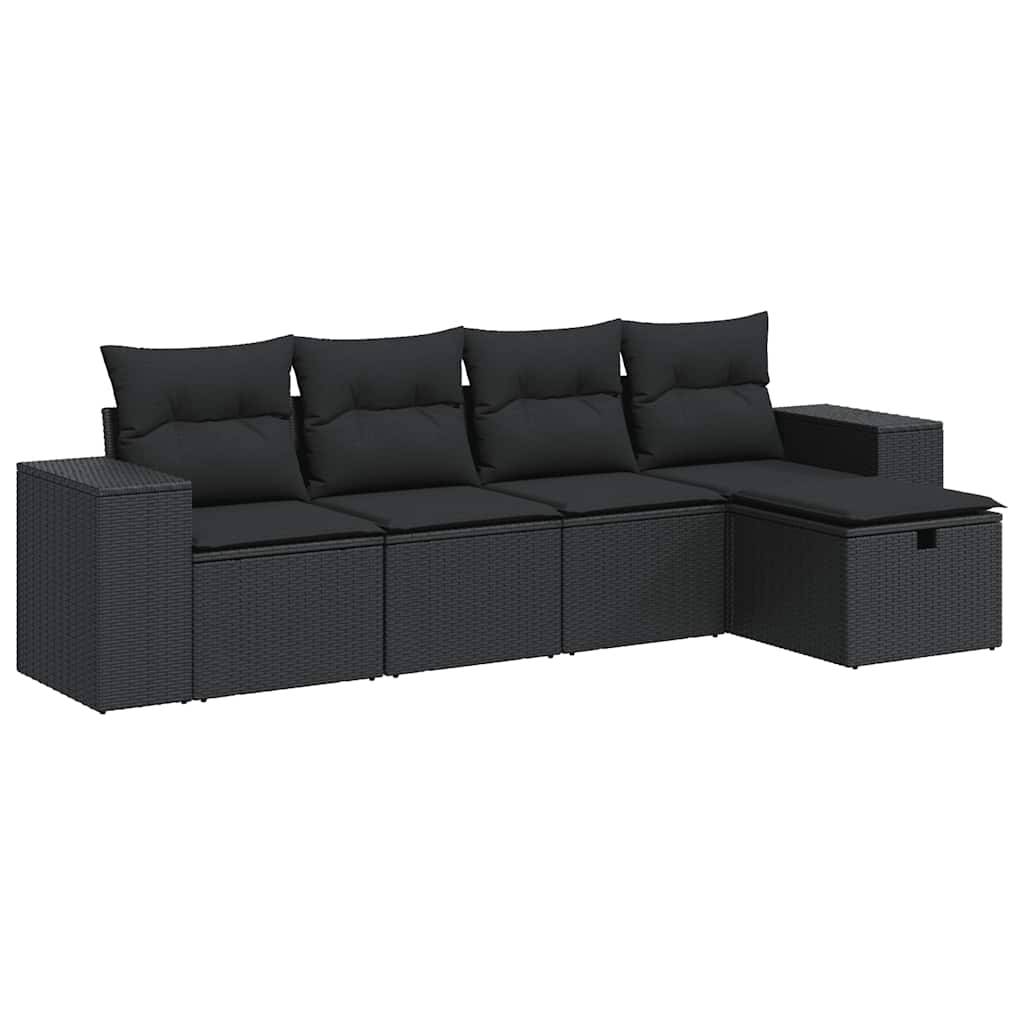 vidaXL 5-tlg. Garten-Sofagarnitur mit Kissen Schwarz Poly Rattan