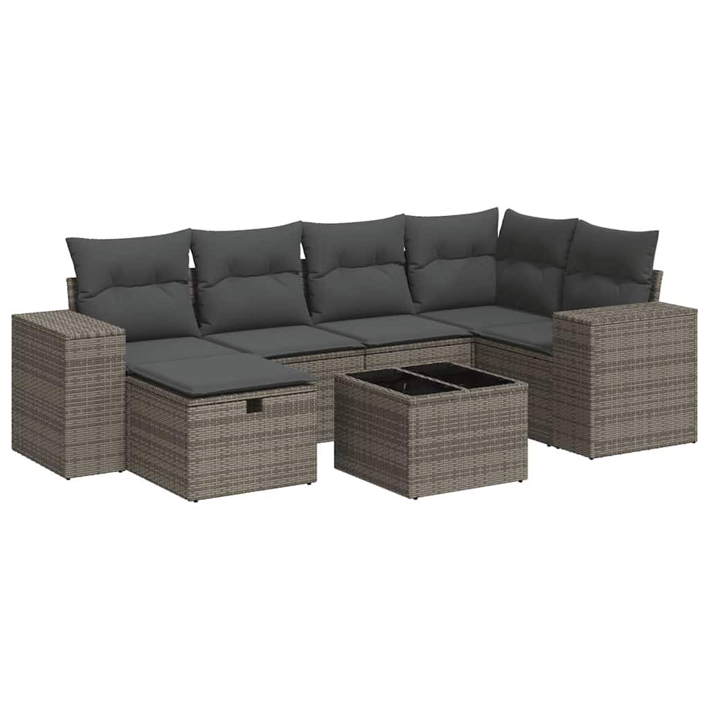 vidaXL 7-tlg. Garten-Sofagarnitur mit Kissen Grau Poly Rattan