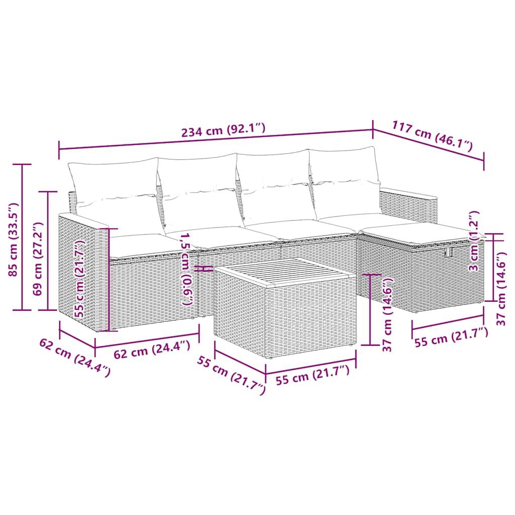 vidaXL 6-tlg. Garten-Sofagarnitur mit Kissen Grau Poly Rattan