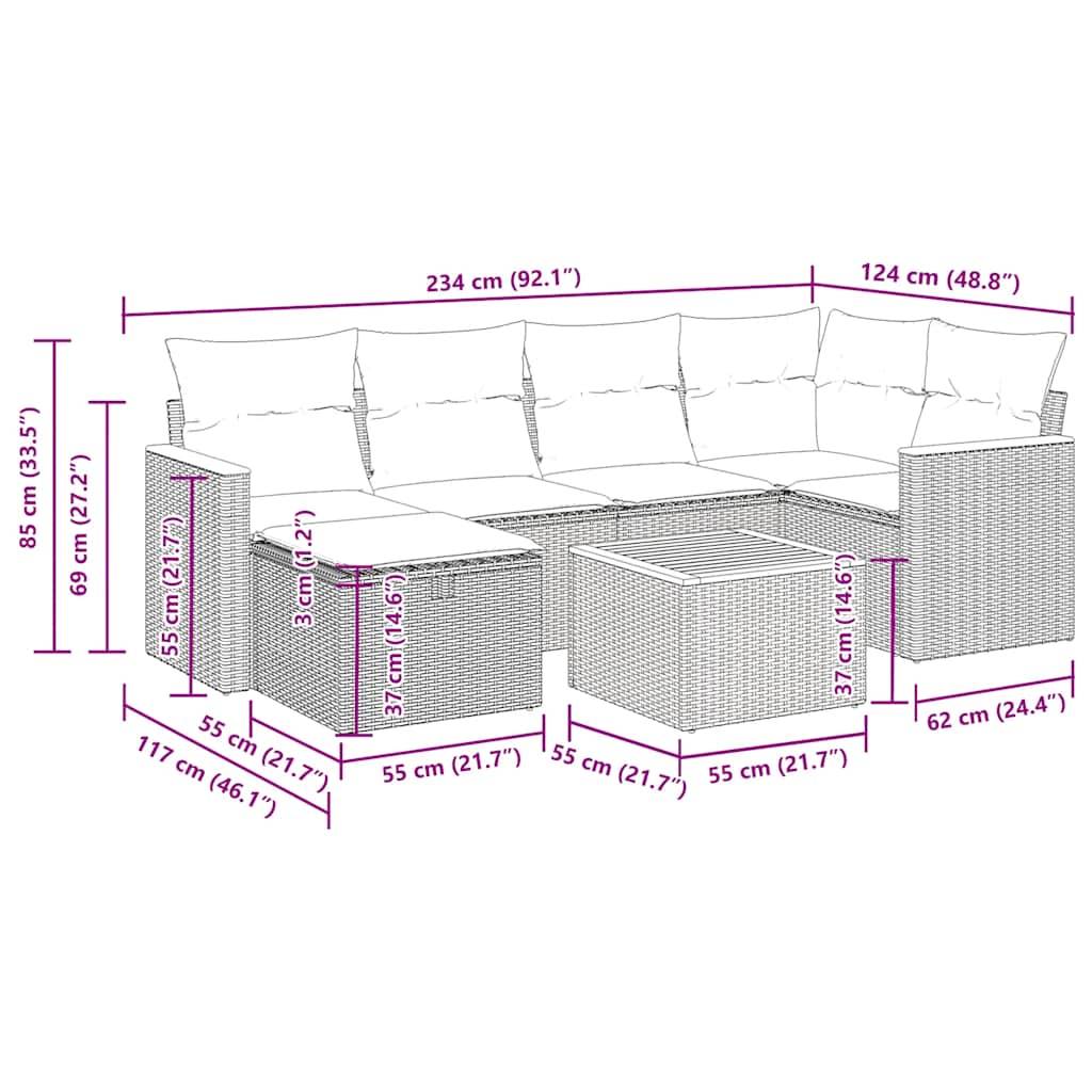 vidaXL 7-tlg. Garten-Sofagarnitur mit Kissen Schwarz Poly Rattan