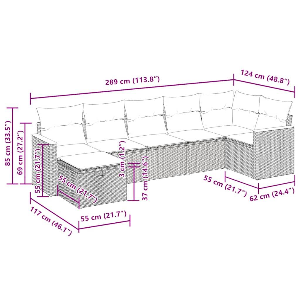 vidaXL 7-tlg. Garten-Sofagarnitur mit Kissen Schwarz Poly Rattan