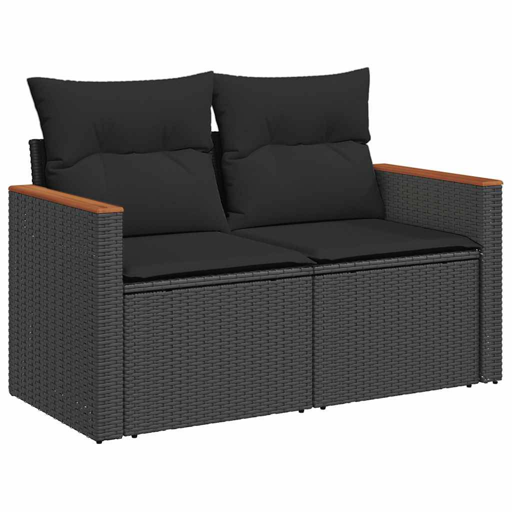 vidaXL 5tlg. Garten-Sofagarnitur mit Kissen Schwarz Poly Rattan Akazie