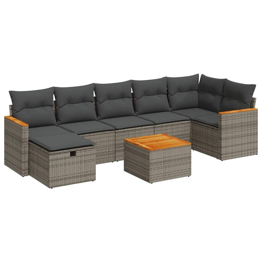 vidaXL 8-tlg. Garten-Sofagarnitur mit Kissen Grau Poly Rattan