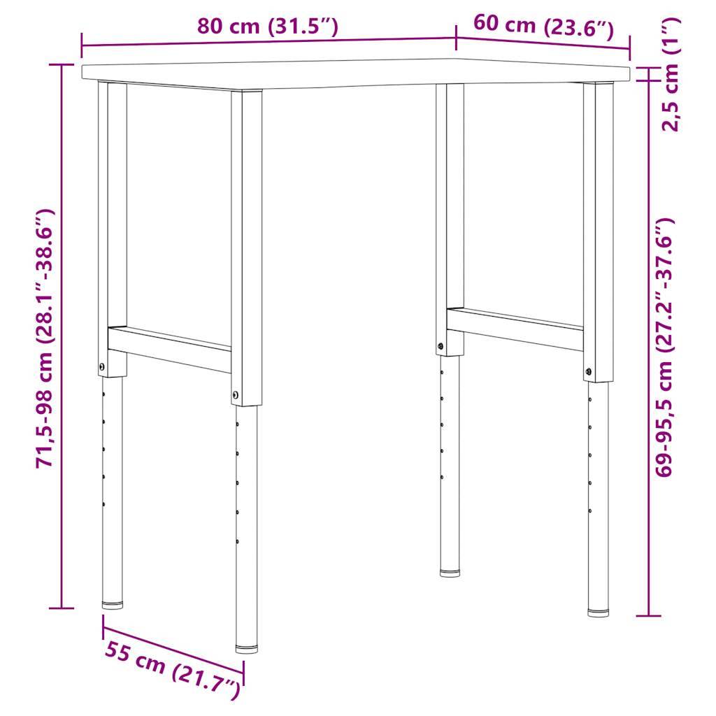 vidaXL Werkbank Hellbraun 80x60x(71,5-98) cm Massivholz Eiche