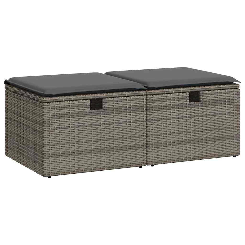 vidaXL 2-tlg. Garten-Sofagarnitur mit Kissen Grau Poly Rattan Akazie