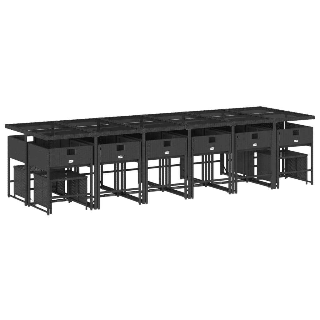 vidaXL 17-tlg. Garten-Essgruppe mit Kissen Schwarz Poly Rattan