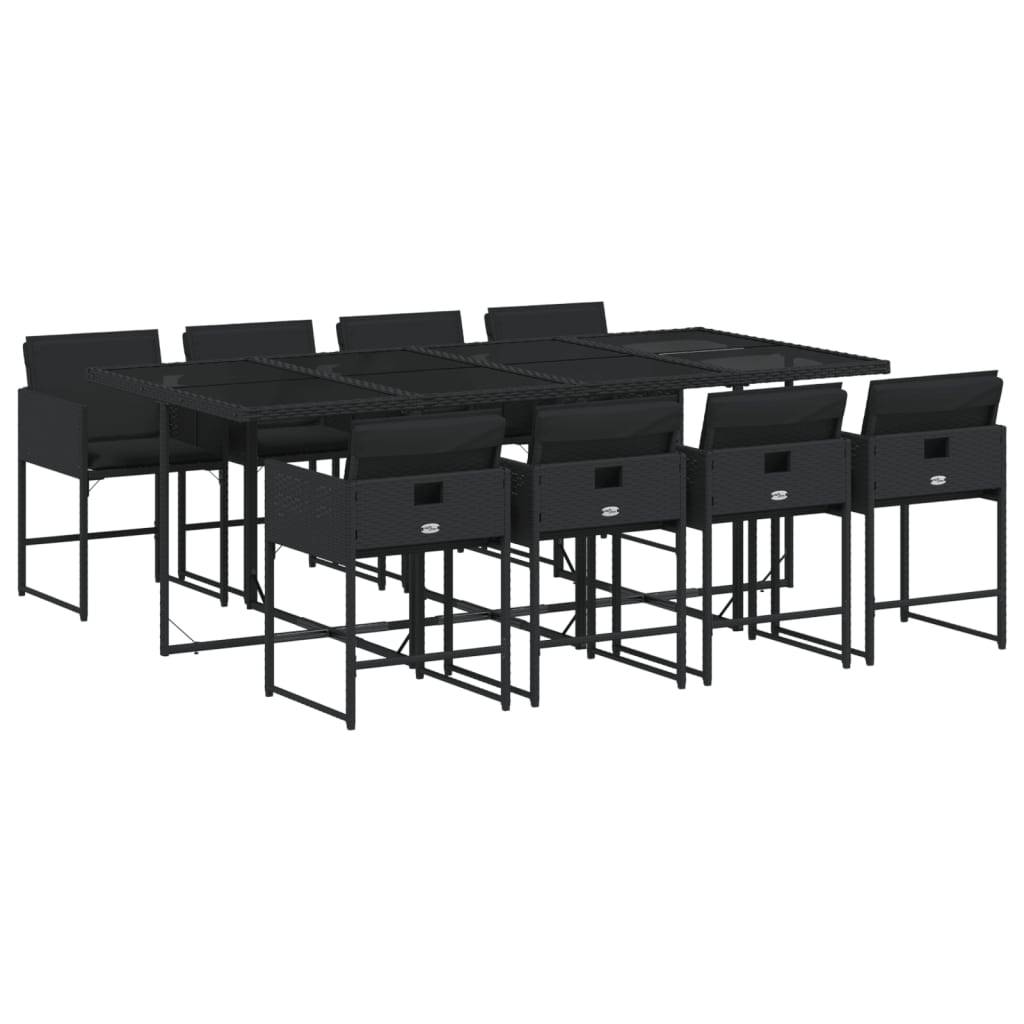 vidaXL 9-tlg. Garten-Essgruppe mit Kissen Schwarz Poly Rattan