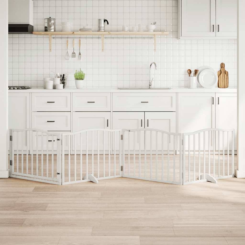 vidaXL 4-tlg. Hundetor mit Tür Faltbar Weiß 320 cm Pappelholz