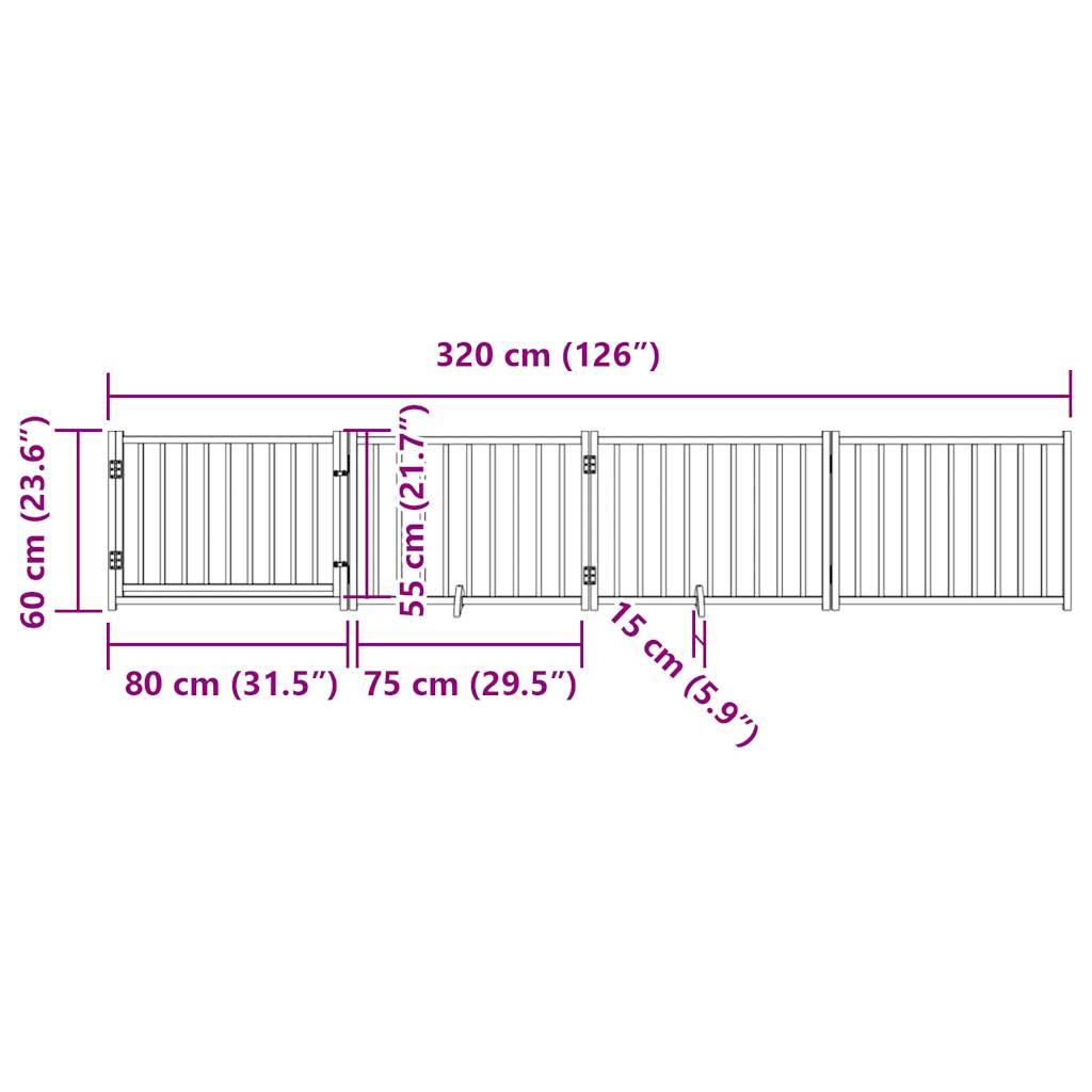 vidaXL 4-tlg. Hundetor mit Tür Faltbar Weiß 320 cm Massivholz Tanne