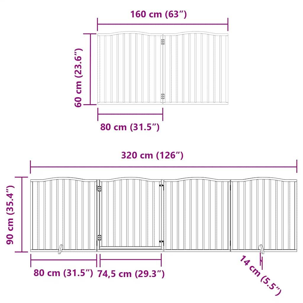 vidaXL 8-tlg. Hundetor mit Tür Faltbar Weiß 640 cm Pappelholz