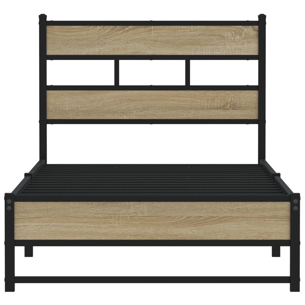 vidaXL Metallbett ohne Matratze Sonoma-Eiche 100x200 cm
