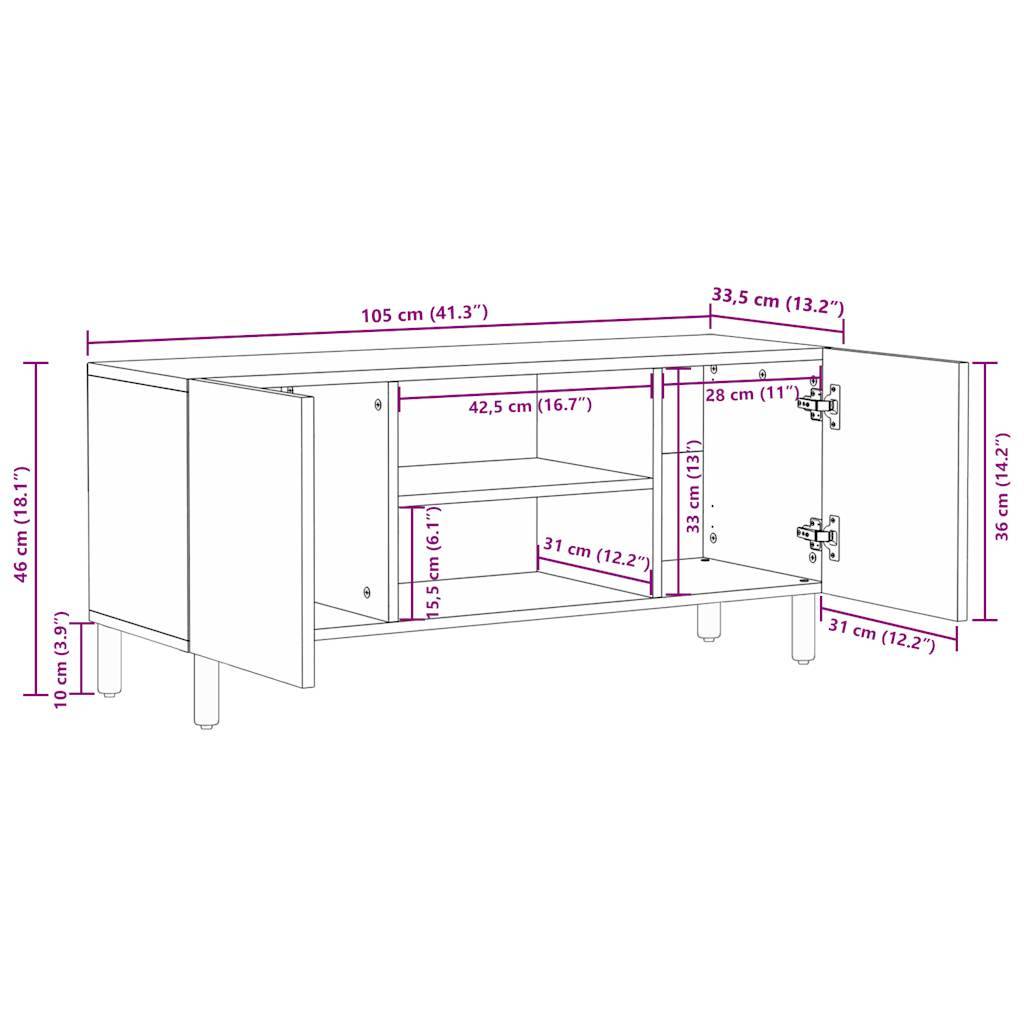 vidaXL TV-Schrank Schwarz 105x33,5x46 cm Raues Mangoholz