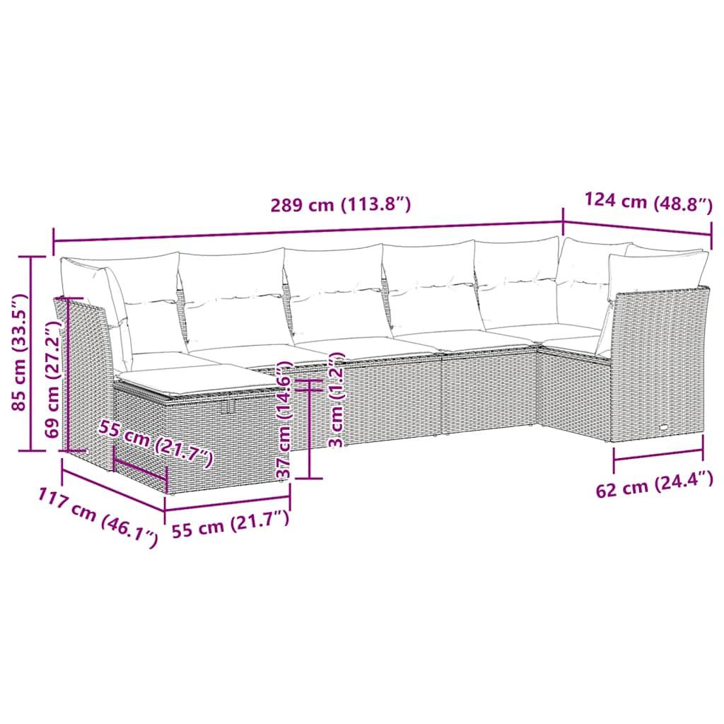 vidaXL 7-tlg. Garten-Sofagarnitur mit Kissen Beige Poly Rattan