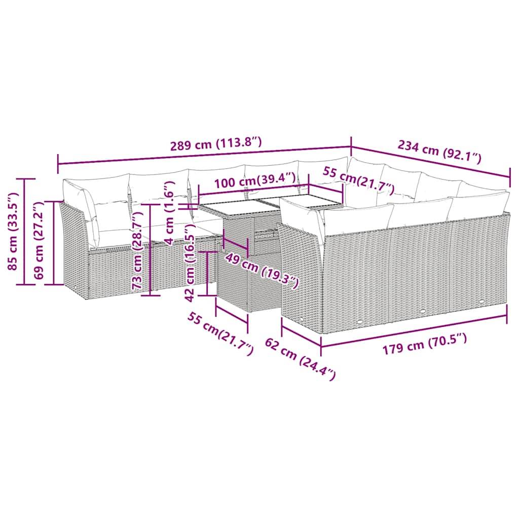 vidaXL 11-tlg. Garten-Sofagarnitur mit Kissen Beige Poly Rattan