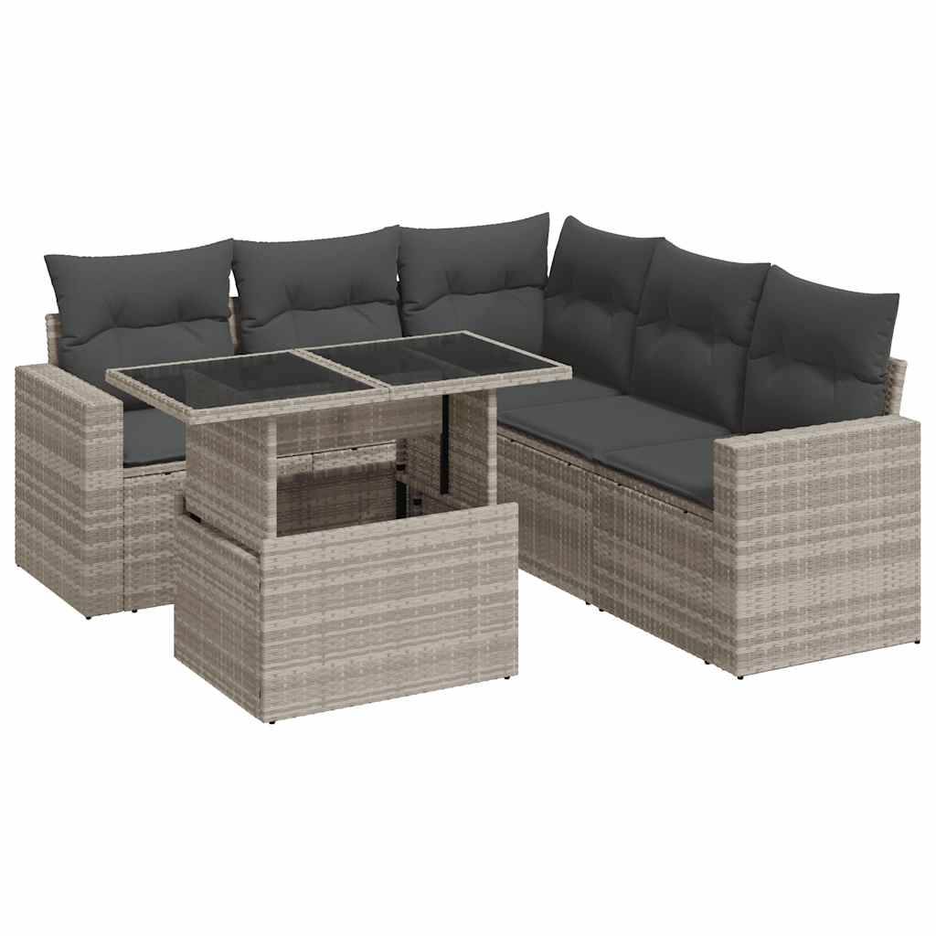 vidaXL 6-tlg. Garten-Sofagarnitur mit Kissen Hellgrau Poly Rattan