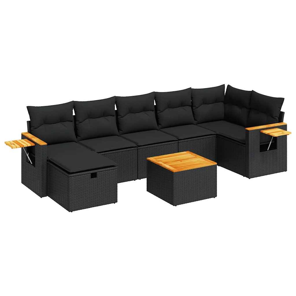 vidaXL 8-tlg. Garten-Sofagarnitur mit Kissen Schwarz Poly Rattan