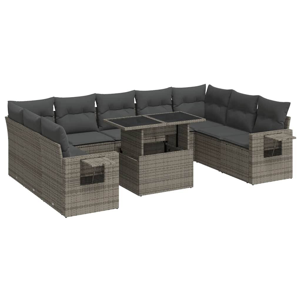 vidaXL 10-tlg. Garten-Sofagarnitur mit Kissen Grau Poly Rattan