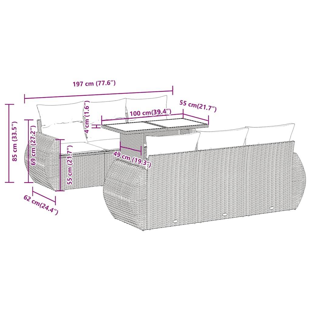 vidaXL 7-tlg. Garten-Sofagarnitur mit Kissen Schwarz Poly Rattan