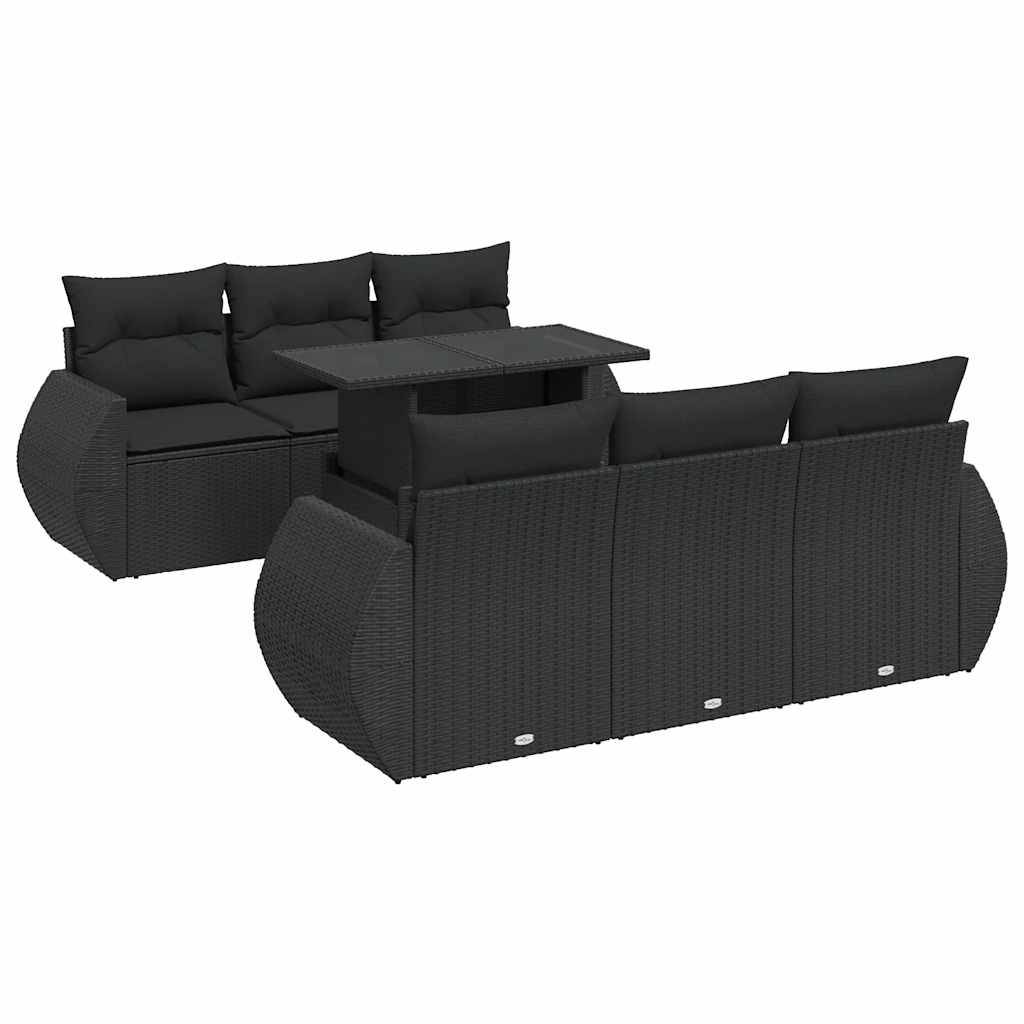 vidaXL 7-tlg. Garten-Sofagarnitur mit Kissen Schwarz Poly Rattan